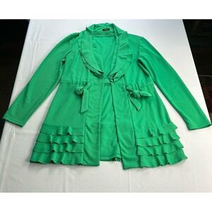 Cupio Green Ruffle Hem Cardigan Jacket Womens Est M L Stretch Open Front